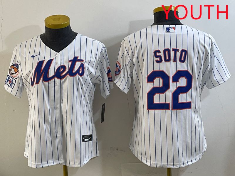 Youth New York Mets #22 Soto White Stirpe Game 2025 Nike MLB Jersey style 5
